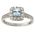 Aquamarine Cushion and White Sapphire Ring 