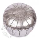 Moroccan Faux Leather Pouffe, Silver