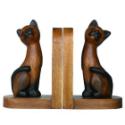 Carved Wood Siamese Cat Bookends