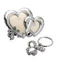 Double Heart Shaped Photo Frame and Bow Keyring Set