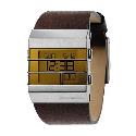 Diesel Men's Digital Yellow Dial Brown Leather Strap Watch