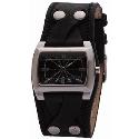 Kahuna Ladies' Rectangular Dial Black Leather Cuff Watch