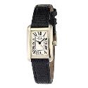 Ladies gold-Plated Black Leather Strap Watch