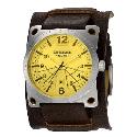 Diesel Men's Brown Leather Cuff Watch With Yellow Dial