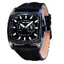 Police Torque Men's Black Leather Strap Watch