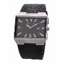 Kahuna Men's Rectangular Dial Black Leather Strap Watch