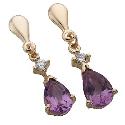 9ct Yellow Gold Amethyst Cubic Zirconia 23mm Drop Earrings