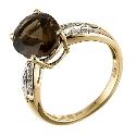 9ct Yellow Gold 4pt Diamond Smoky Quartz Ring