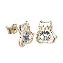 9ct Gold Crystal Cat Stud Earrings