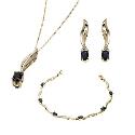 9ct Gold Diamond Sapphire Pendant, Bracelet and Earrings Set