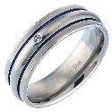 Men's Titanium Diamond Blue Stripe Ring