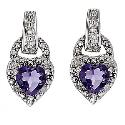 Silver, Diamond and Amethyst Heart Earrings