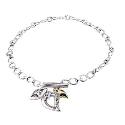 Silver and 9ct Gold Diamond Set Charm T Bar Bracelet