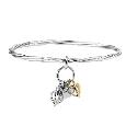 Silver and 9ct Gold Diamond Set Charm Bangle