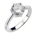 Sterling Silver Round Cubic Zirconia Solitaire Ring - Size P