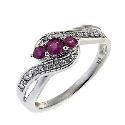 9ct White Gold Diamond Treated Ruby Three Stone Ring